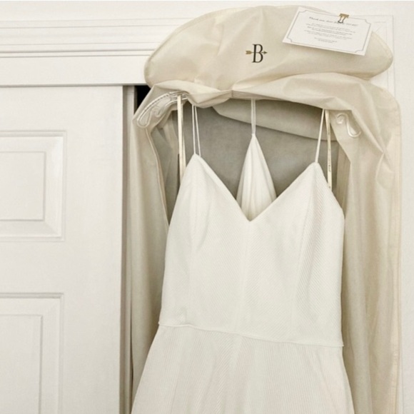 NWT BHLDN Jenny Yoo Piper Fit Flare Ribbed Wedding Dress with Train L375 - Picture 9 of 13